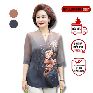 Áo Trung Niên Nữ A336, Mẫu Áo Kiểu Cổ Bà Lai Chất Lụa Hoa 3D Tay Lỡ Lịch Sự | Thời Trang NP CLOTHING