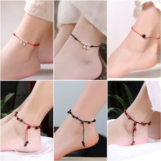 Lắc chân nữ hạt đá, vòng đeo chân gắn chuông nhỏ cá tính thời trang