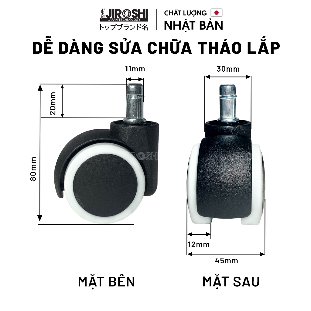 Bánh xe ghế văn phòng cao cấp, bánh xe JIROSHI ghế xoay viền trắng | BigBuy360 - bigbuy360.vn