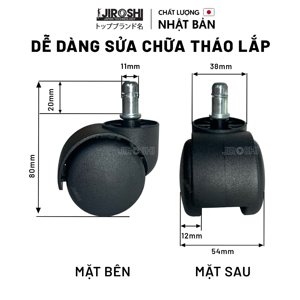 Bánh xe ghế văn phòng cao cấp, bánh xe JIROSHI ghế xoay viền trắng | BigBuy360 - bigbuy360.vn