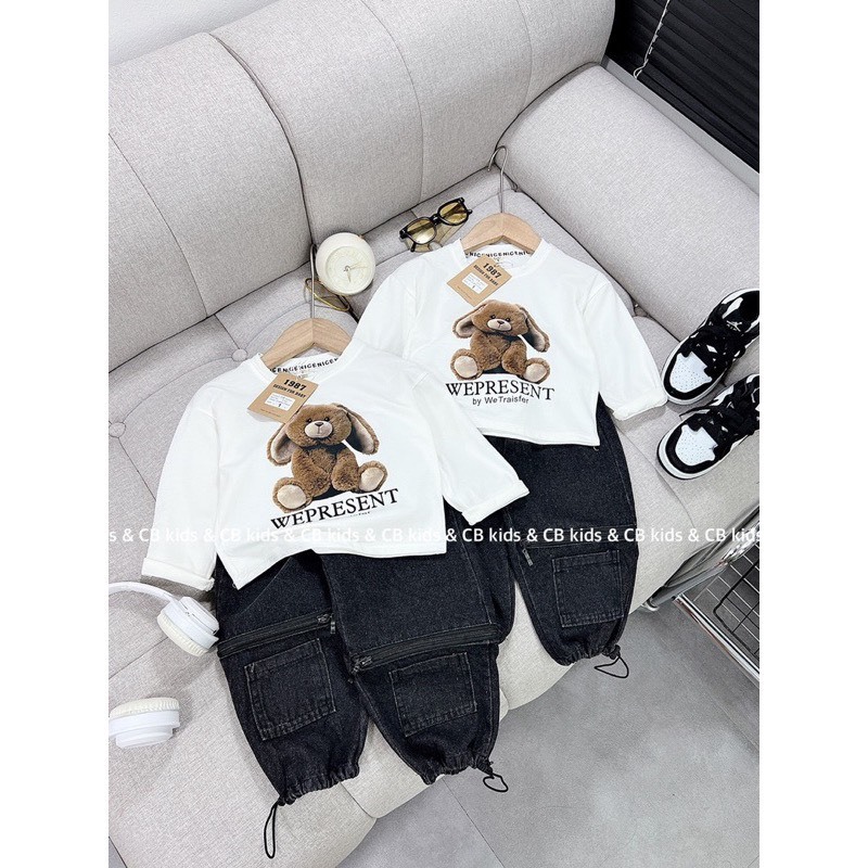 Bộ gấu WE áo trắng bé trai