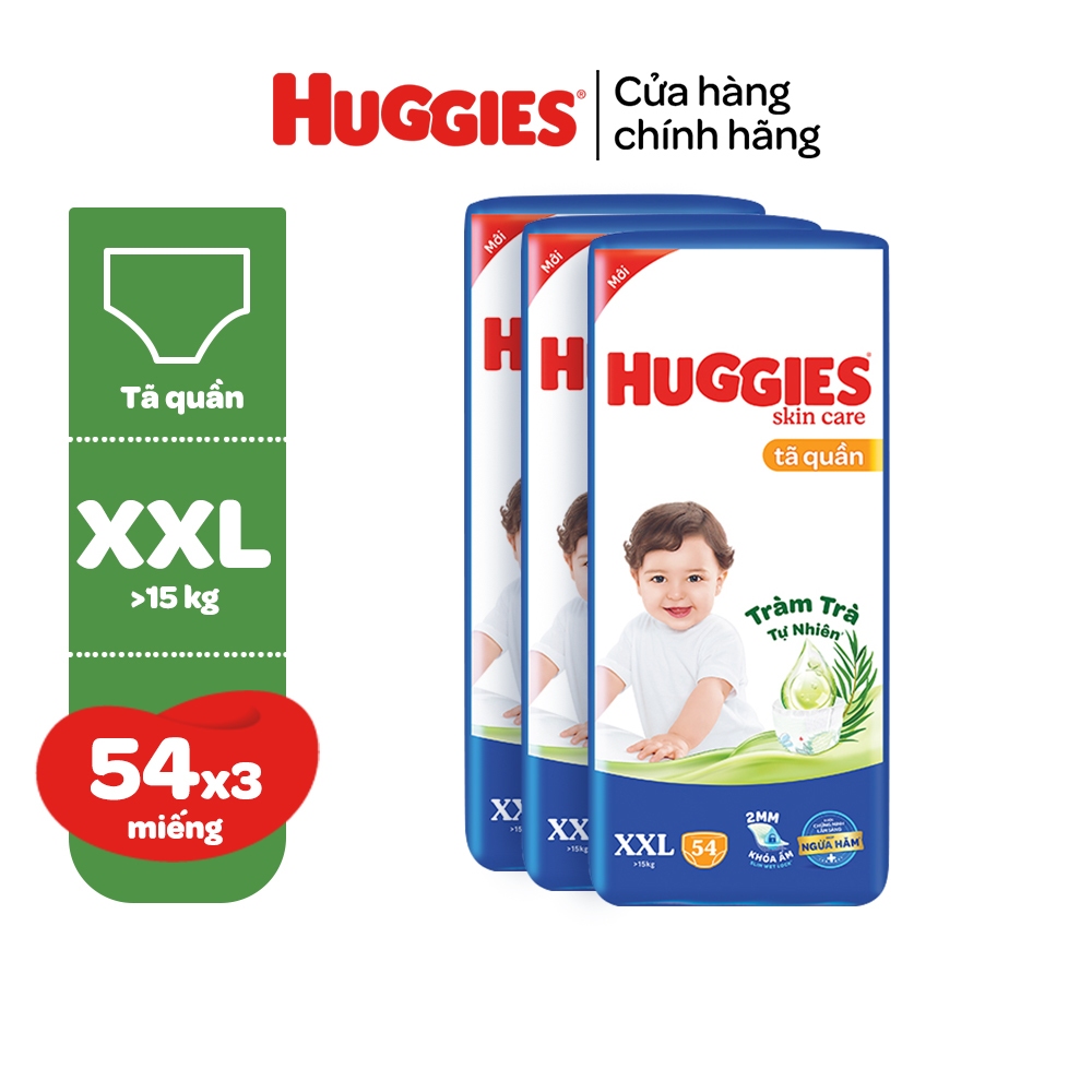 Thùng 3 gói Tã/bỉm quần HUGGIES SKINCARE gói M76+8/L68/XL60/XXL54 (M56/L48/XL40/XXL36+8)