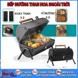 Bếp Nướng Than Hoa Dã Ngoại Ngoài Trời Chất Thép Không Gỉ, Kèm Vỉ Nướng Inox, Khay Đựng Than, Bếp Nướng Thịt Không Khói