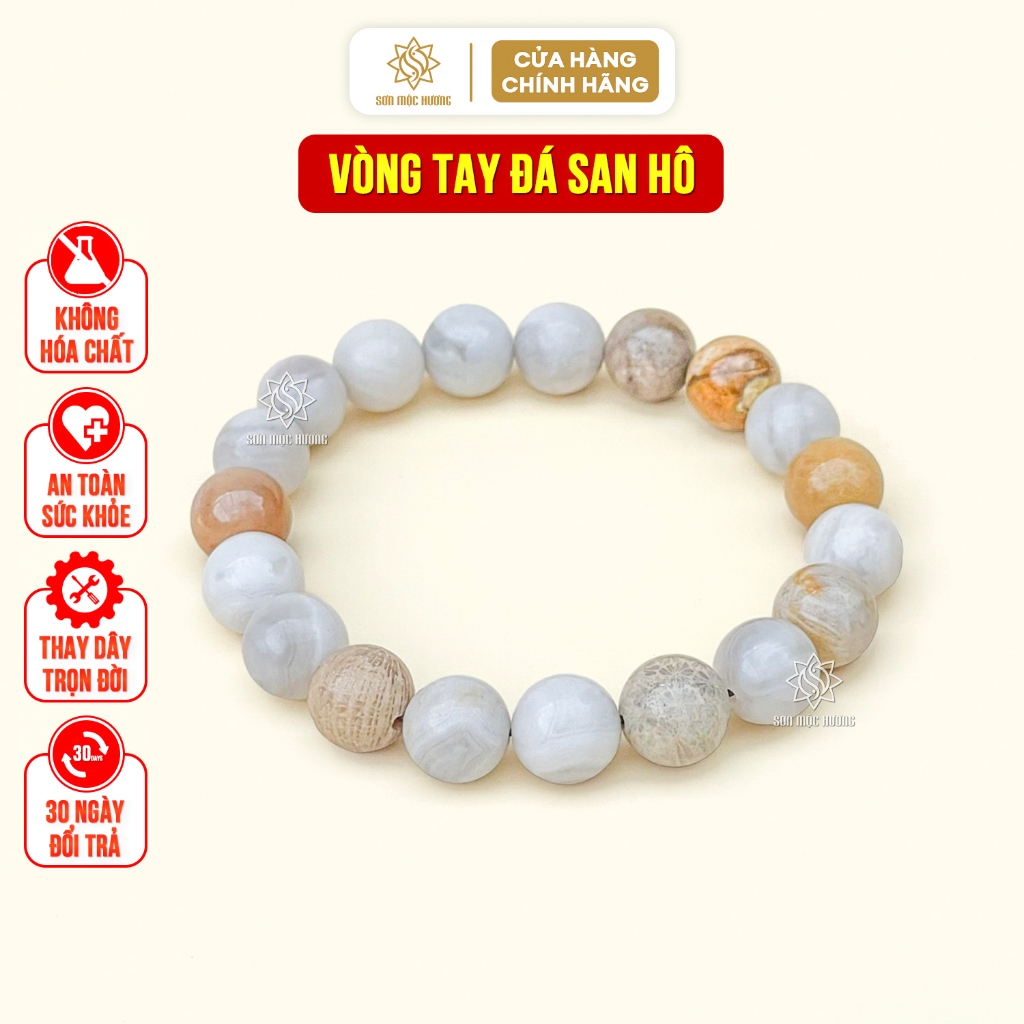Vòng đeo tay đá san hô hóa thạch tự nhiên Sơn Mộc Hương mang ý nghĩa phong thủy may mắn tài lộc