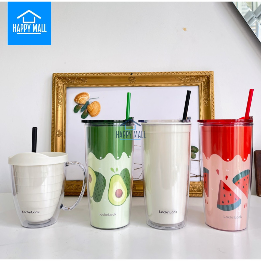 Ly nhựa 2 lớp LocknLock nắp gạt đóng mở HAP523IVY 524RED HAP525IVY 360ml, 600ml
