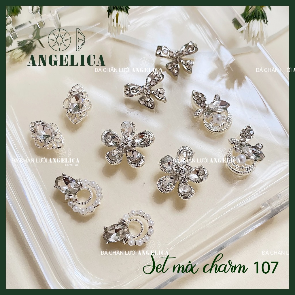 Set 10 chiếc charm đá nail kim loại ánh vàng, ánh bạc trang trí móng ANGELICA SMC