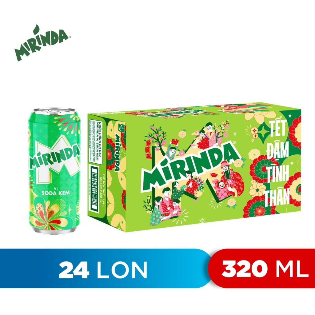 [Chỉ 25.12 - ĐƠN 300K TẶNG 1 LY]Thùng Nước Ngọt Có Gaz Mirinda Soda Kem (320ml/lon)