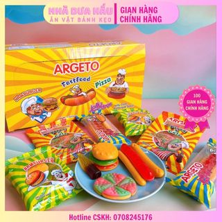 Sỉ- Hộp gồm 24 vỉ kẹo dẻo fastfood thức ăn nhanh hình pizza cola/ hotdog/ burger Argeto Hongkong 3x20gam