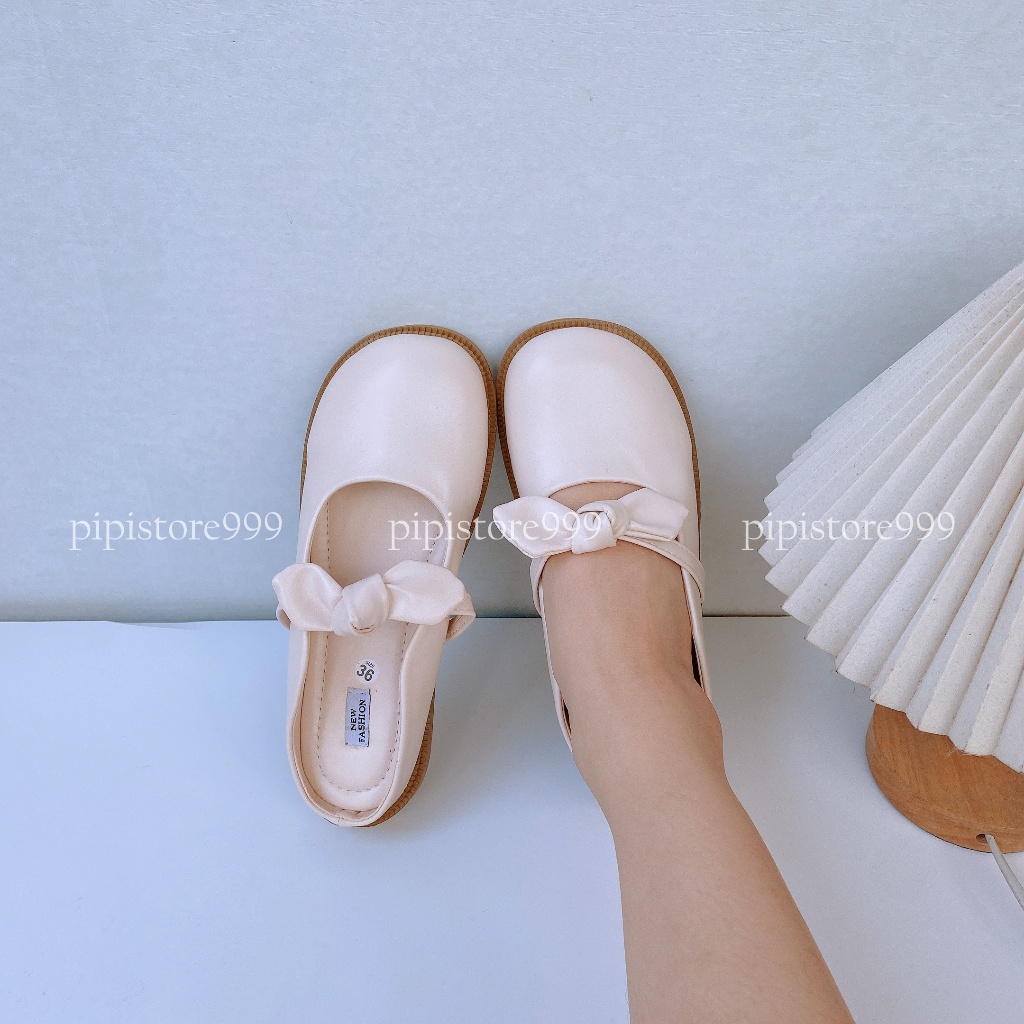 Giày Sục Búp Bê Quai Ngang Đính Nơ Đế Mềm Êm Phong Cách Tiểu Thư G012VN
