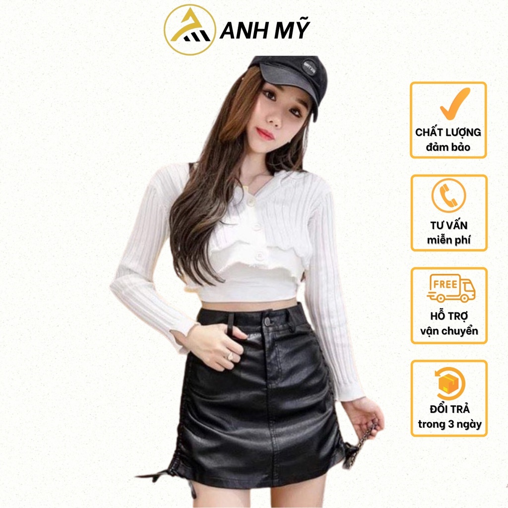 Chân váy da rút dây ngắn lưng ANH MỸ cao dáng phong cách quyến rũ sexy