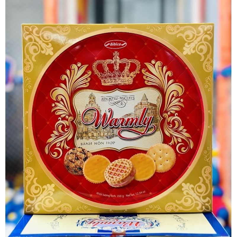 Hộp 350g bánh qui hỗn hơp WARMLY Bibica.Quà tết đầy ý nghĩa cho người thân và gia đình