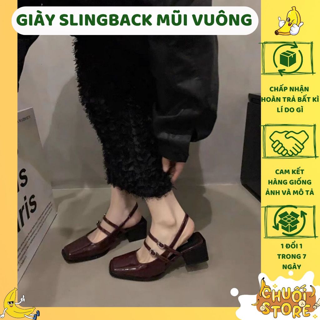 Giày Sandal nữ kiểu dáng Slingback mũi vuông kiểu dáng cổ điển phong cách hàn quốc