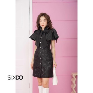Đầm gấm phối nơ cổ sixdo