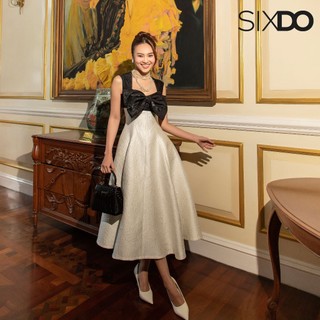 Đầm gấm xòe nơ ngực SIXDO (White Queen Anne Midi Brocade Dress)