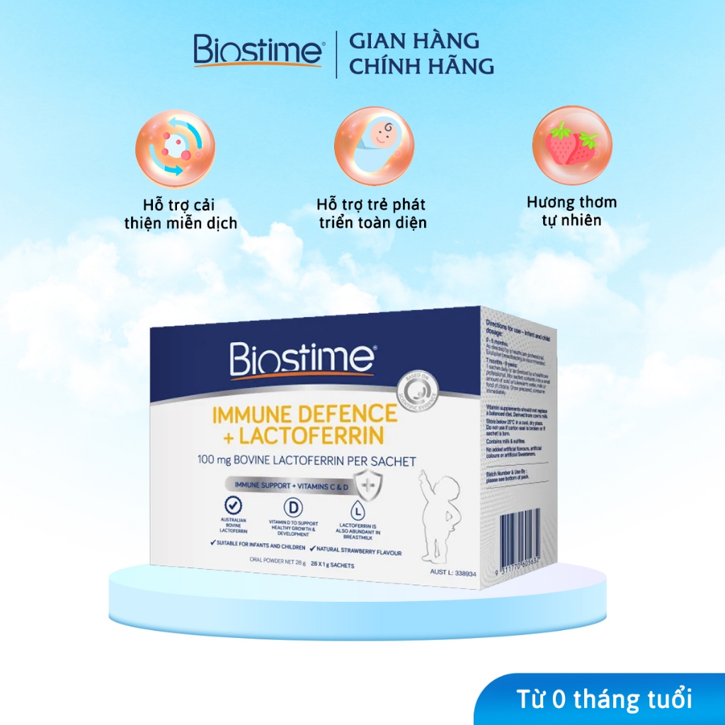 Tinh chất bổ sung Biostime Immune Defense Lactoferrin tăng cường đề kháng hộp 28 gói 1g