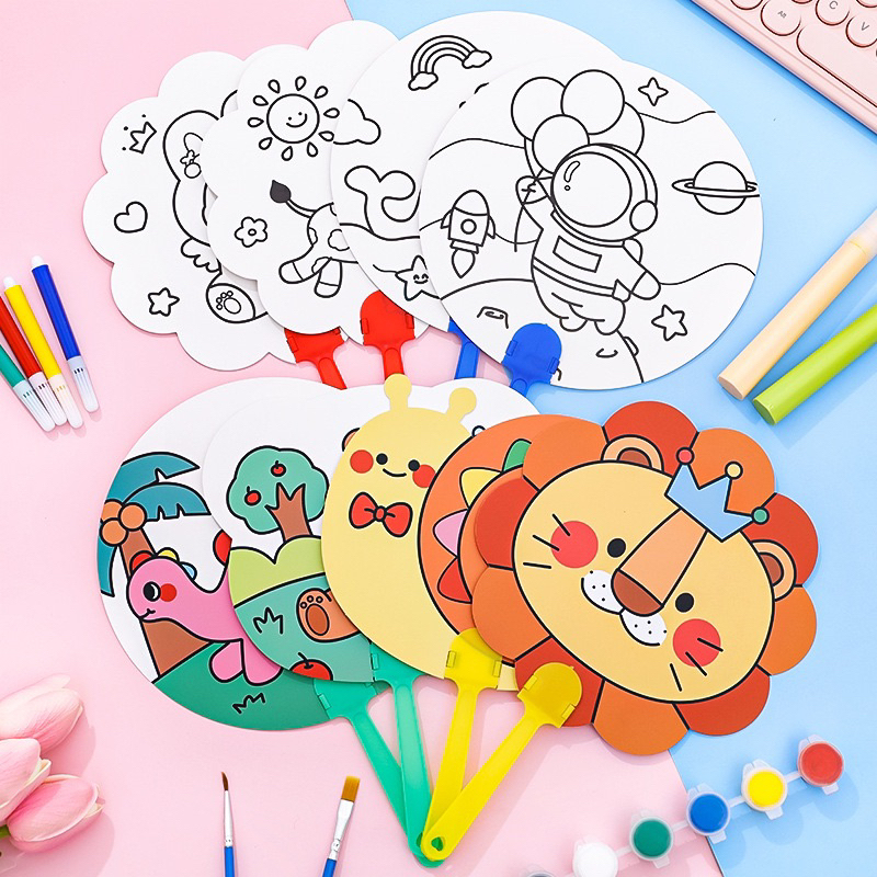 Quạt cầm tay DIY tô màu hình ngẫu nhiên