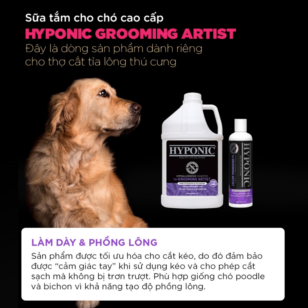 Sữa tắm cho chó cao cấp HYPONIC Grooming Artist, làm dày & phồng lông - 100ml