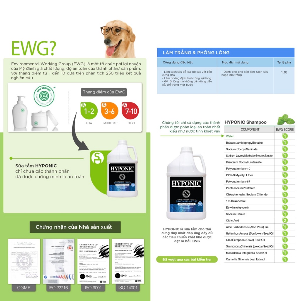 Sữa tắm cho chó cao cấp HYPONIC Grooming Artist, sạch sâu & phồng lông