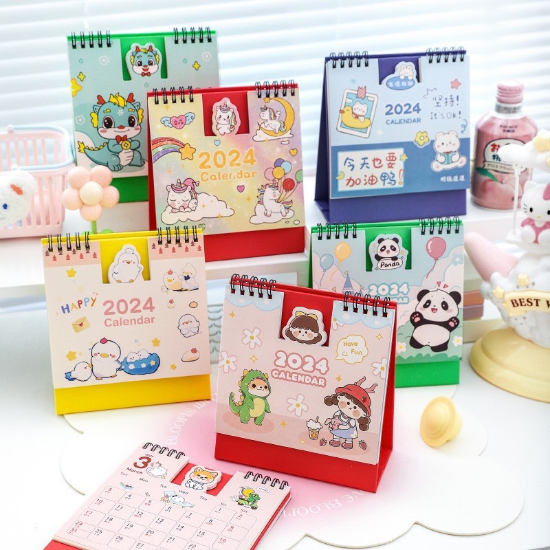 Lịch Để Bàn 2024 Lò Xo Bìa Cứng Hoạt Hình Siêu Dễ Thương