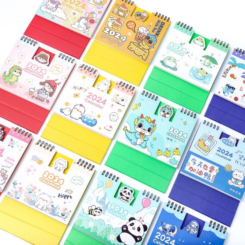 Lịch Để Bàn 2024 Lò Xo Bìa Cứng Hoạt Hình Siêu Dễ Thương