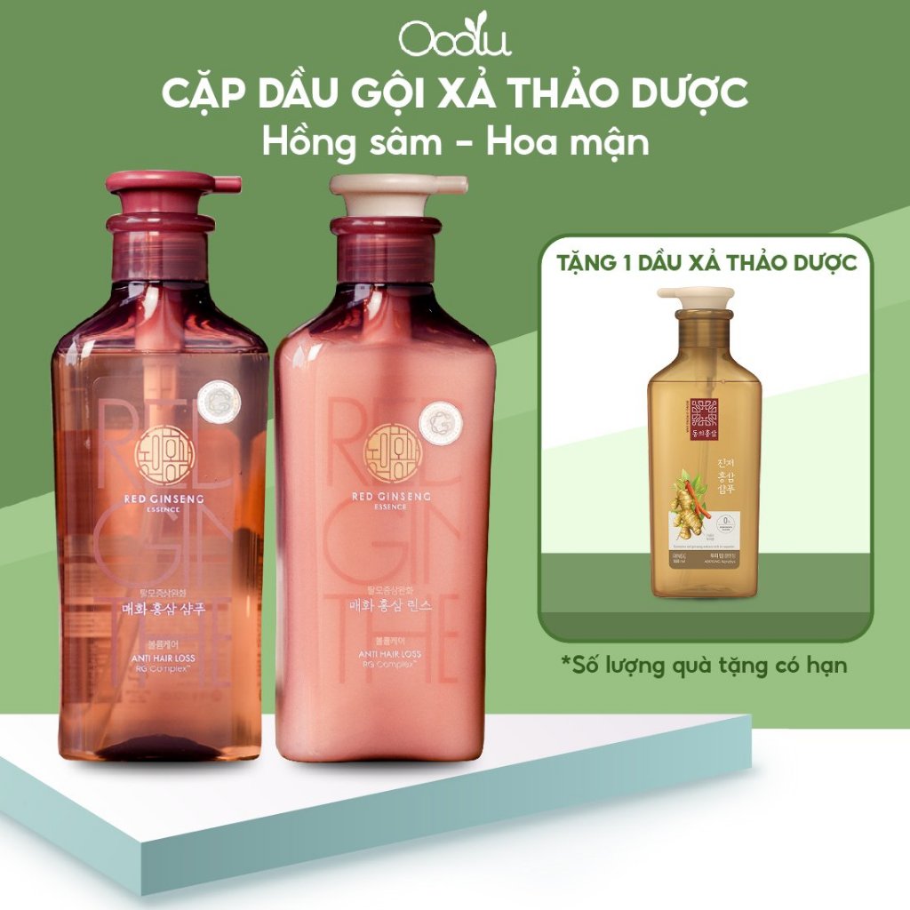 Cặp dầu gội xả thảo dược Dong Ui Hong Sam Prunus Mume Flower Hàn Quốc tinh chất hoa mận ngăn rụng tóc và làm phồng tóc