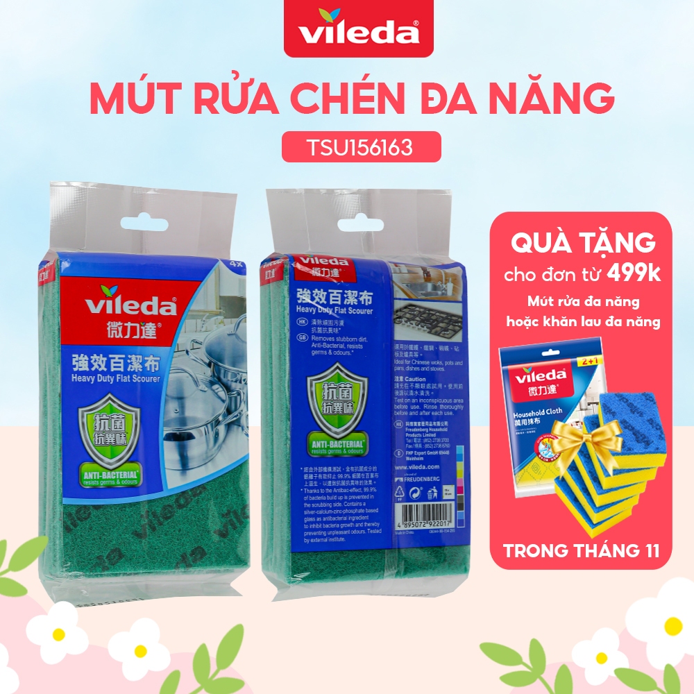 Miếng rửa chén VILEDA gói 4 miếng loại cứng, đánh rửa loại vết bẩn cứng đầu - TSU156163