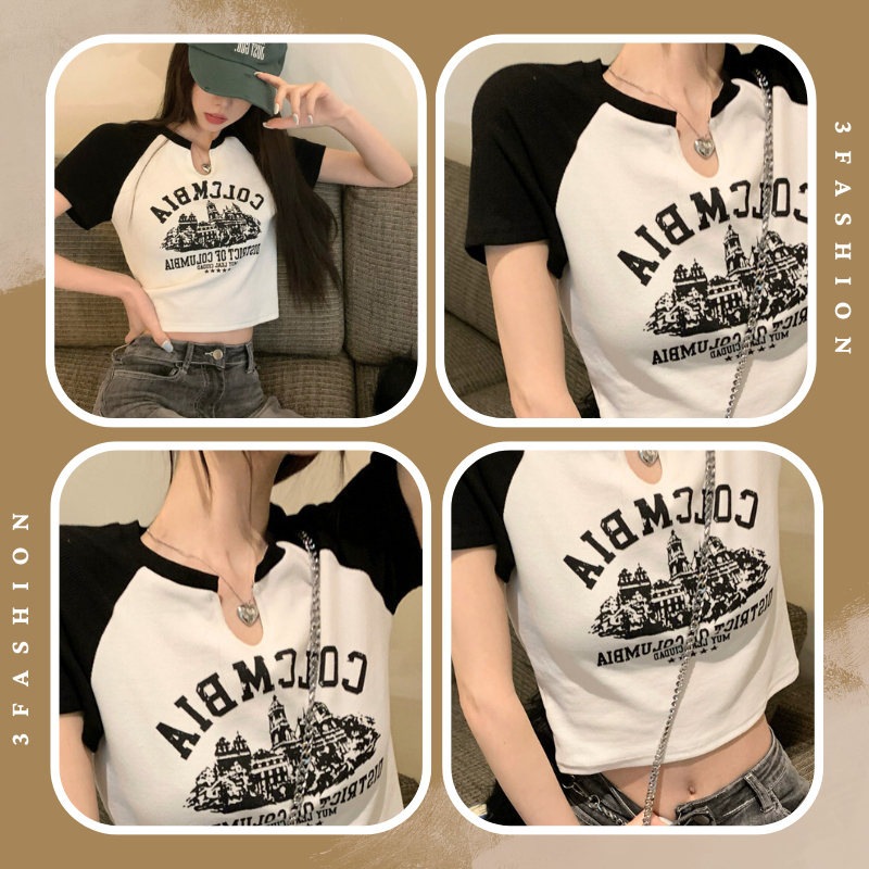 Áo thun croptop COLUMBIA HÀNG CHUẨN IN ĐẸP vải thun gân tăm đẹp mềm mịn thoáng mát 3Fashion - A42