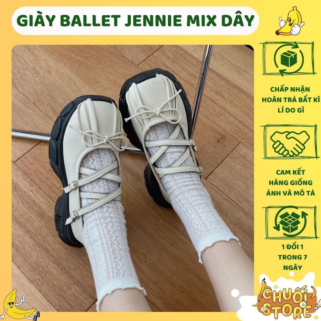 Giày Mary Jane đan dây kiểu dáng Balet phong cách cá tính đế cao su chất da PU cao cấp