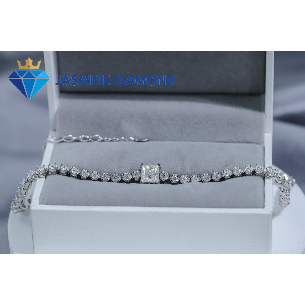Lắc tay tennis kim cương Moissanite Princess bạc xi bạch kim