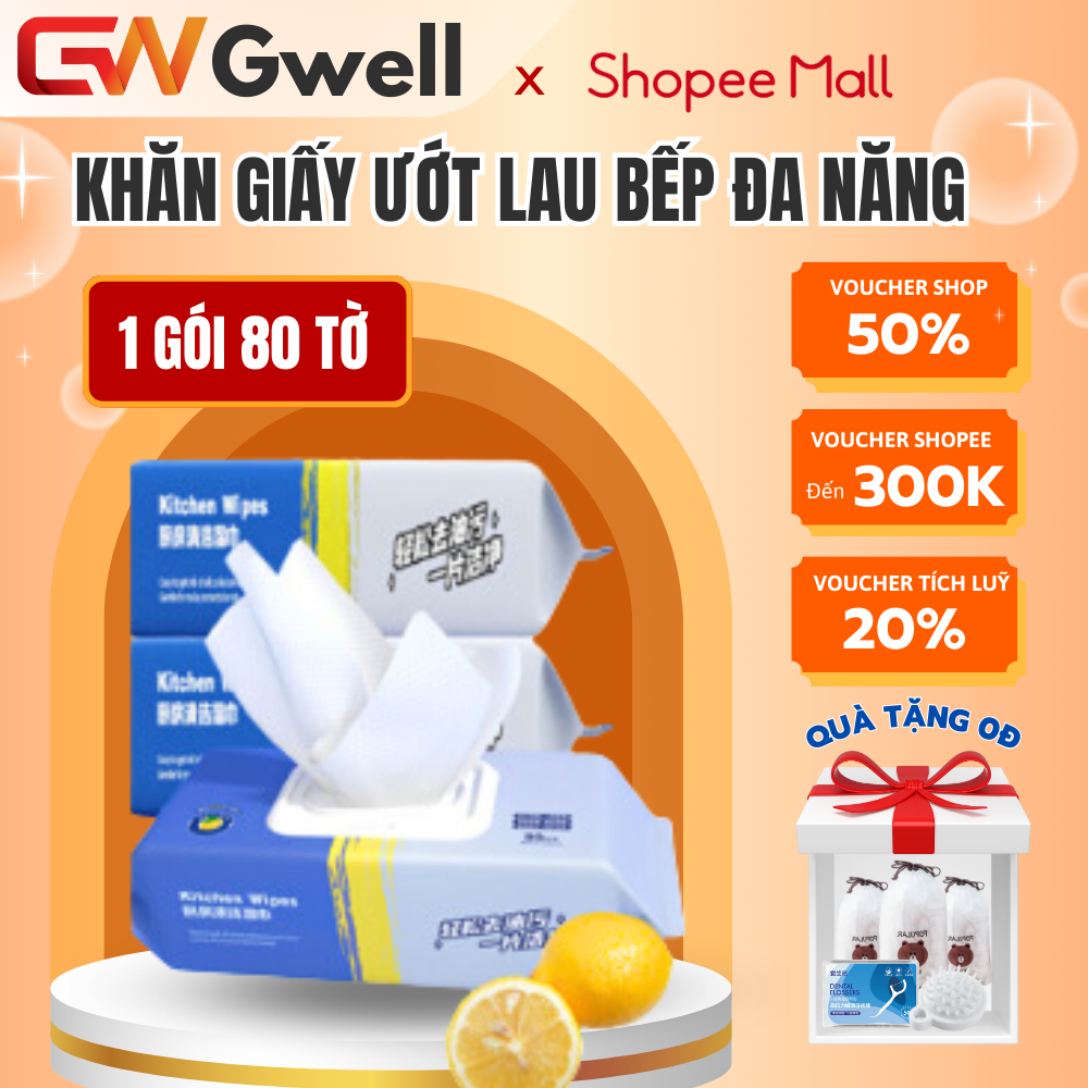 Khăn giấy ướt lau bếp đa năng gói 80 tờ GODWELL lau siêu sạch chứa Vitamin E không kích ứng da - KU01