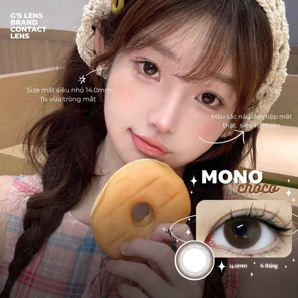 Kính Áp Tròng Lens Mắt Nâu Mono Choco Nâu Tối Giãn Tròng Siêu Ít, Không Giãn Size XS 14.0-14.2mm 0-6 Độ Cận