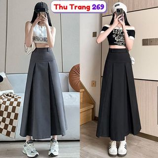 Chân váy xếp ly dáng dài, chân váy Ulzzang dáng dài midi phong cách hàn quốc mặc được 2 kiểu M050