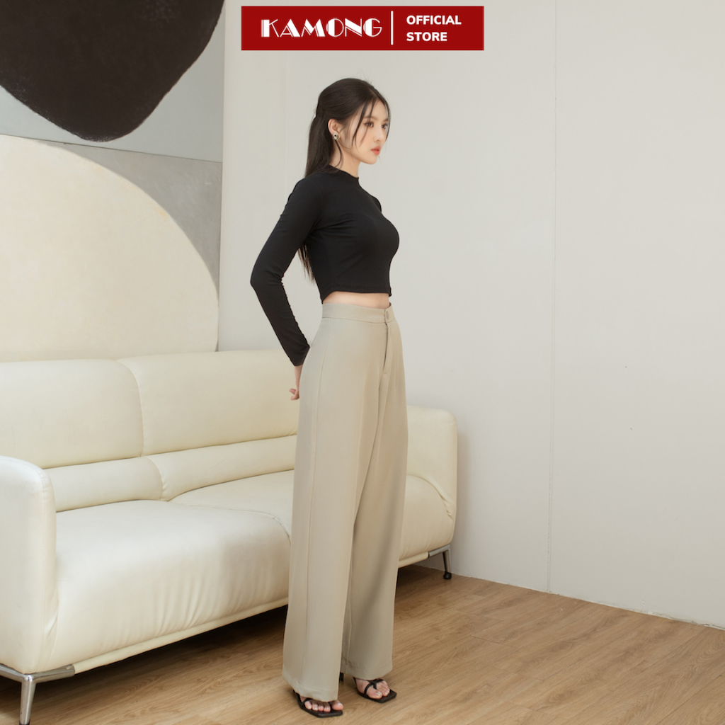 Quần ống rộng 1 nút KAMONG dáng quần tây suông culottes công sở Q015