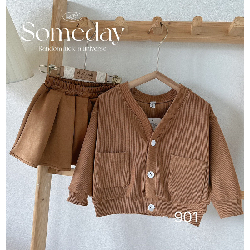 Váy bé gái , sét áo cardigan nâu tăm phối chân váy xếp ly sành điệu cho bé gái 10-30kg