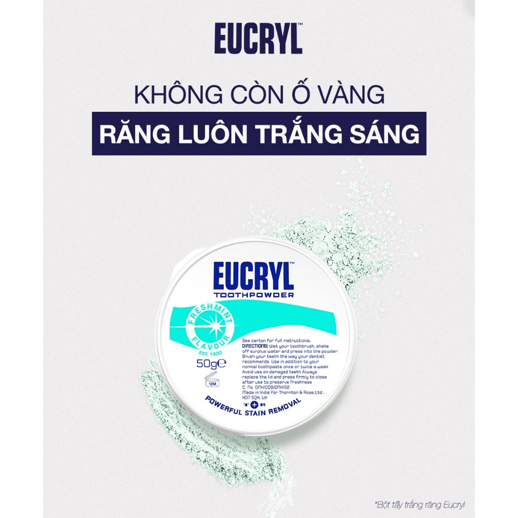 [Chỉ còn 60.9K sau khi áp voucher] Combo 2 Hộp Bột Bạc Hà Giúp Sạch Miệng Trắng Răng, Thơm Mát Eucryl Toothpower 50g