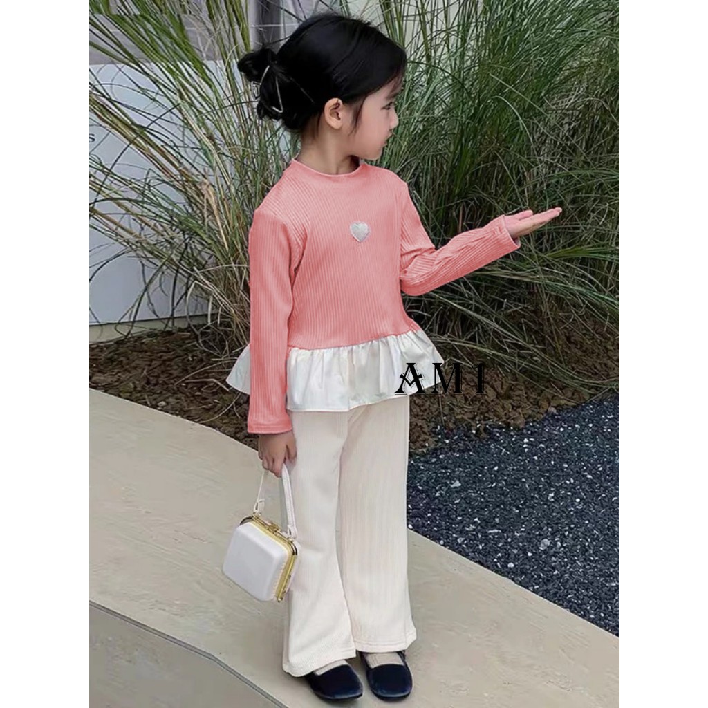 Đồ bộ bé gái dài tay thêu trái tim - đồ bộ thu đông quần áo trẻ em chất tăm TB393