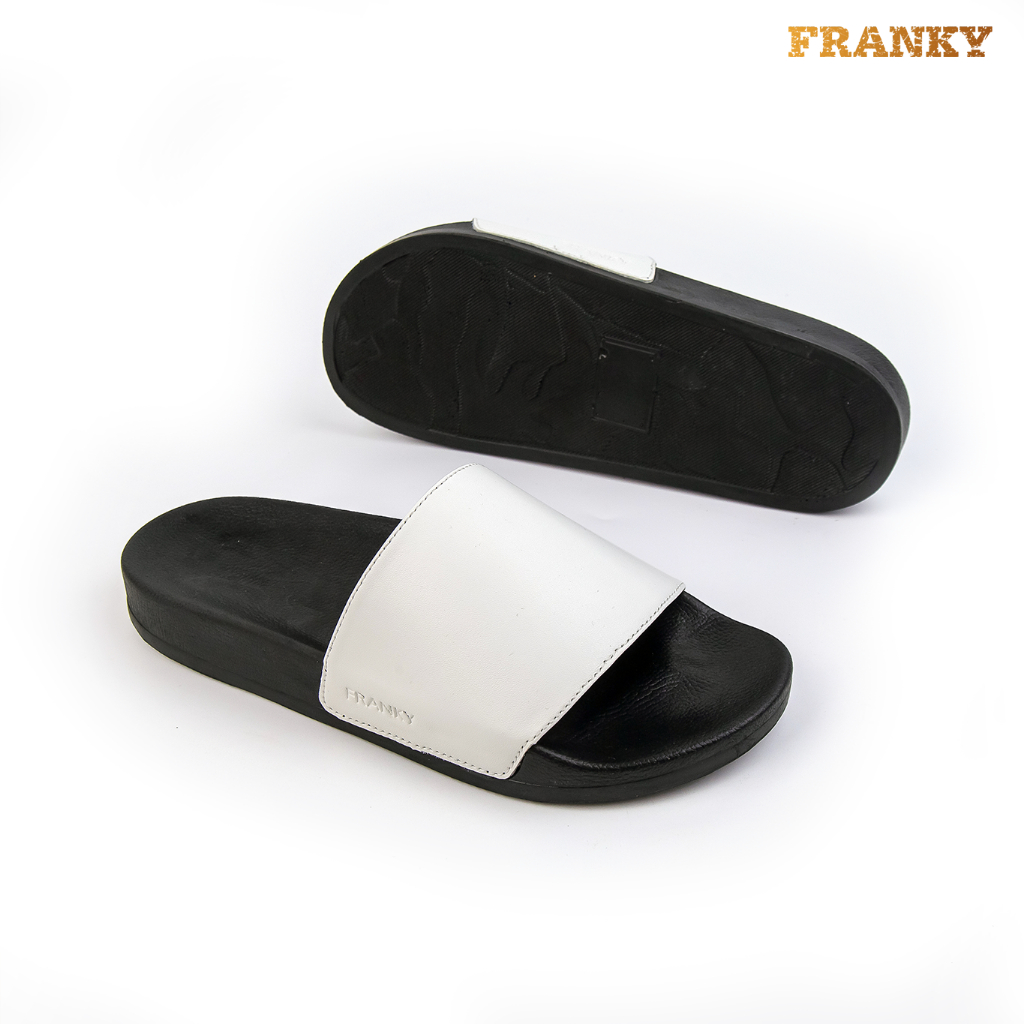 Dép Da Nam Franky Basic Slippers- White Da Bò Thật Đế Cao Su Chống Trơn Trượt