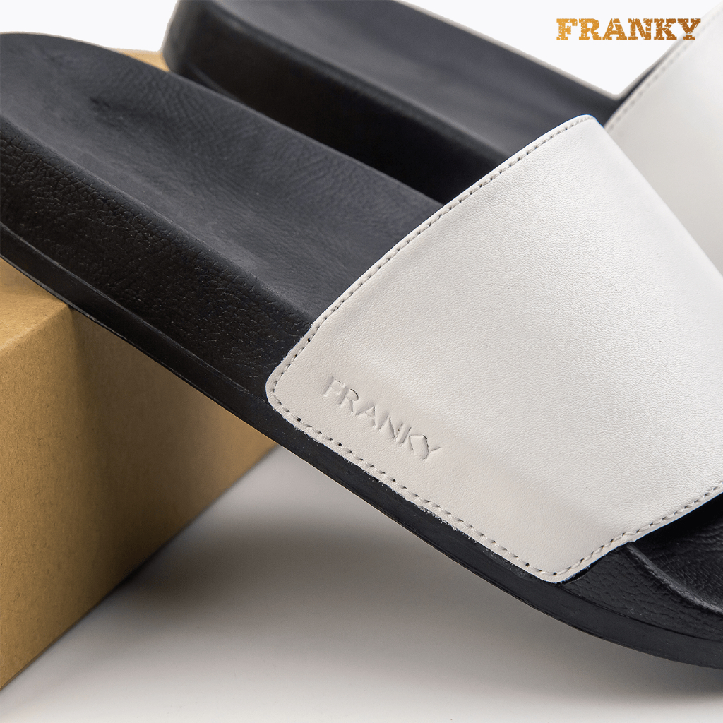 Dép Da Nam Franky Basic Slippers- White Da Bò Thật Đế Cao Su Chống Trơn Trượt