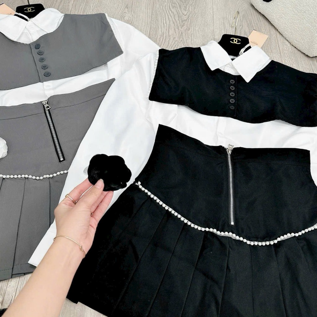 Set somi phối chân váy xếp lưng cao bigsize