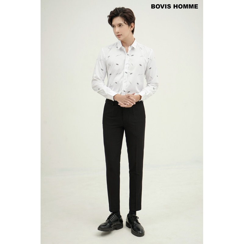 BOVIS HOMME Áo sơ mi nam SD423 màu Trắng HT Bamboo, phom slim-fit, chống nhăn