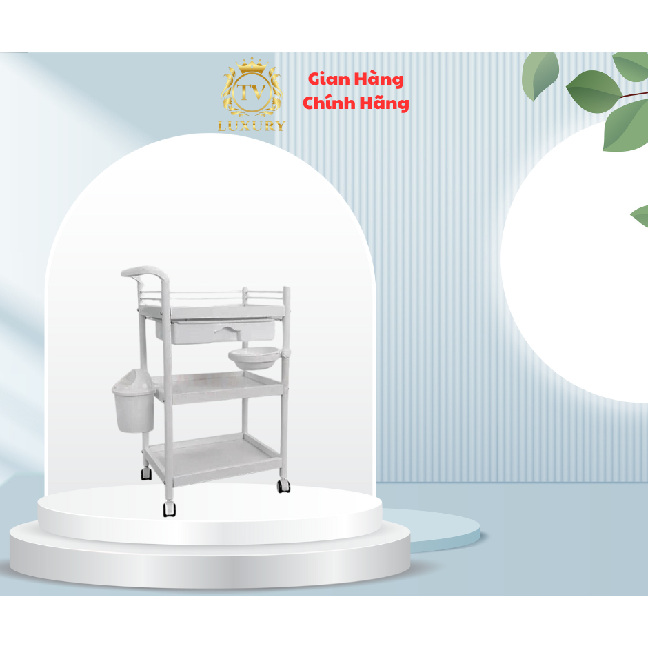 Xe Đẩy 3 Tầng Cao Cấp, Kệ Spa (kèm chậu và thùng rác) - Hàng nhập khẩu cao cấp