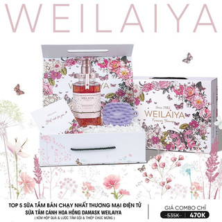 Hộp quà Sữa tắm trắng da cánh hoa hồng Damask Weilaiya 450ml. Tặng lược tắm gội Weilaiya