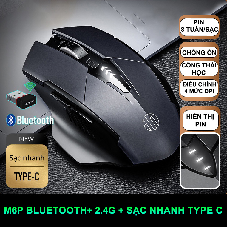 Chuột bluetooth không dây pin sạc Inphic PM6 chống ồn, báo pin cho macbook, laptop, pc - B-Tech