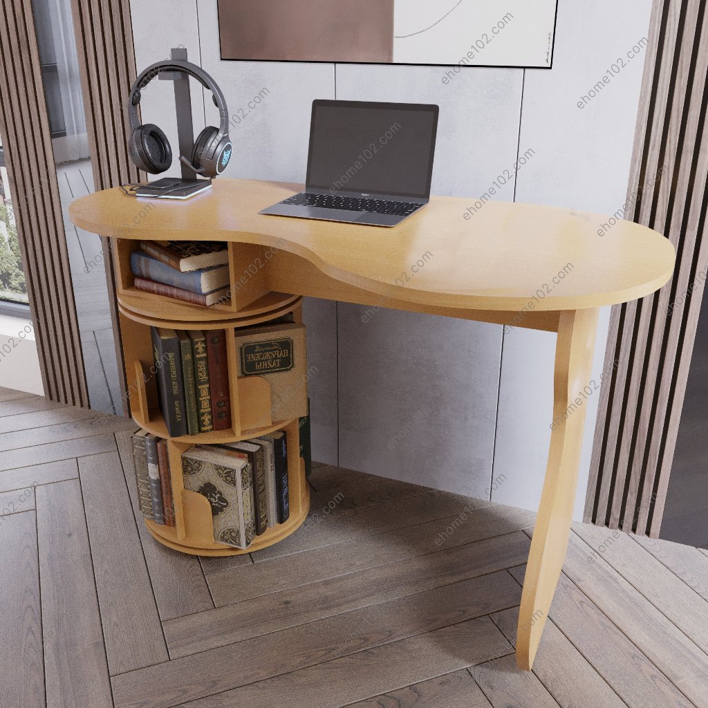 Bàn Đa Năng Kết Hợp Kết Sách Tròn Xoay và Kệ Mica EHOME Hiện Đại Thông Minh Gỗ Mdf ET Lite