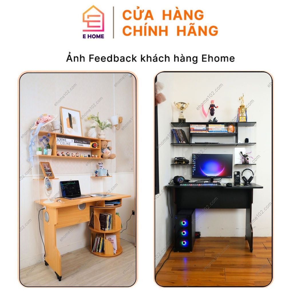 Bàn Đa Năng Kết Hợp Kết Sách Tròn Xoay và Kệ Mica EHOME Hiện Đại Thông Minh Gỗ Mdf ET Lite