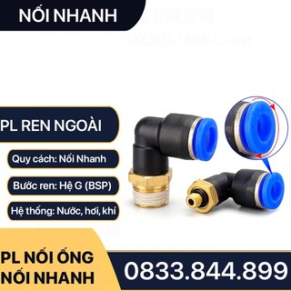 Co Ren Ngoài Nối Nhanh 1 Đầu Cắm Ống Nhựa Pu Khí Nén Chất Lỏng Phun Sương Hơi Nước Cong 90 Độ - PL 1 Chạm