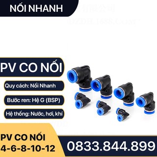 Co 90 Độ Hai Đầu Nối Nhanh Cắm Ống Bằng Nhau Sử Dụng Nối Ống Nhựa Pu Khí Nén Chất Lỏng Phun Sương Hơi - PV 1 Chạm