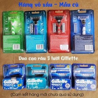 (Vỏ xấu thanh lý) dao cạo râu 3 lưỡi Gillette Mach3/ Sensitive/ Turbo 3D và hộp lưỡi thay thế