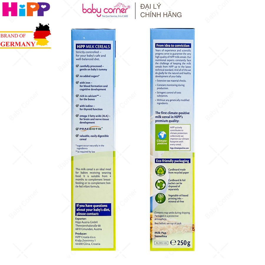 Bột Ăn Dặm HiPP's Baby Frist Semolina Cho Bé Từ 4 Tháng Tuổi