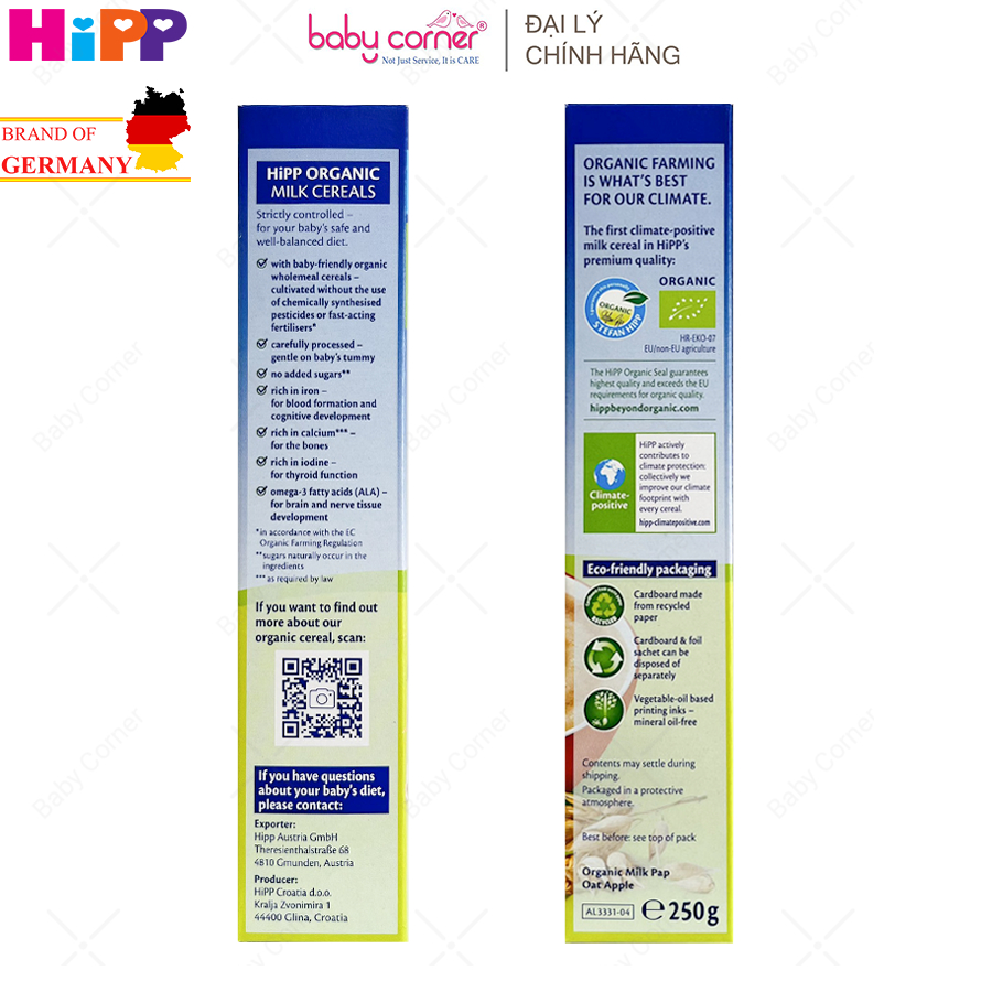 Bột Sữa Ăn Dặm HiPP Chúc Ngủ Ngon Yến Mạch Táo Tây, 250g, Cho Bé Từ 6 Tháng